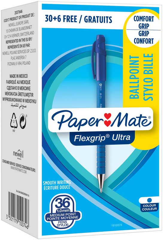 Stylo à bille Flexgrip Ultra Stick - 1 mm - Bleu PAPERMATE Ecriture
