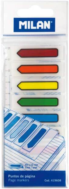Index "Pijltjes" 12x45mm, 15 tabs per kleur, 8 kleuren per set (Blister)