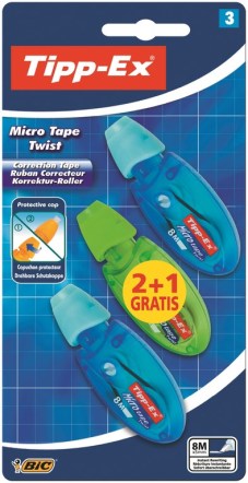 Correctieroller "Micro Tape Twist" met bescherm draaidop, 5mm x 8m, 2+1 gratis