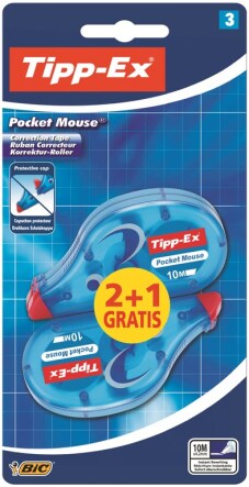 Dérouleur de correction "Pocket Mouse" 4.2mmx10m, set de 2+1 gratuit (Blister)