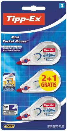 Dérouleur de correction "Mini Pocket Mouse" 5mmx5m, set de 2+1 gratuit (Blister)