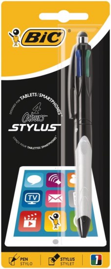 4-kleuren balpen "Stylus" voor tablets en smartphones - Assortie (Blister)