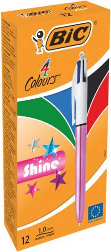 Stylo bille 4 couleurs "Shine" moyen 1.0mm - Pink