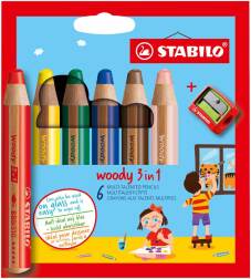 Crayon de couleur "Woody 3 in 1" XXL, set de 6 pièces + taille-crayon (Blister)