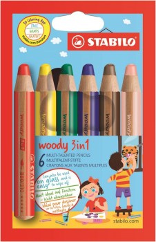 Crayon de couleur "Woody 3 in 1" XXL, set de 6 pièces (Blister)