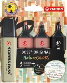 Surligneur "Boss Original" set de.3 pièces + 1x noir - Nature Assorti (Blister)