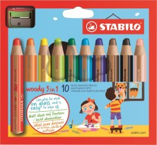 Crayon de couleur "Woody 3 in 1" XXL, set de 10 pièces + taille-crayon (Blister)