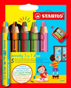 Crayon de couleur "Woody 3 in 1 Duo" XXL, set de 5 pièces + taille-crayon (Blis